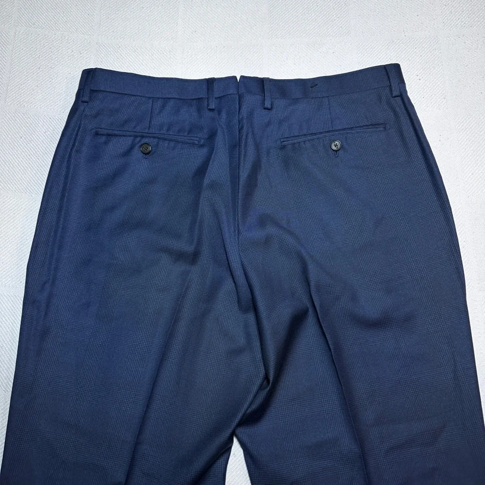 Banana Republic Dress Pants 36x32 Vitale Barberis‎ Canonico Wool Glen Plaid Navy